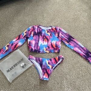 Matte Swim Colorful Long Sleeve Swim Set (NWT)